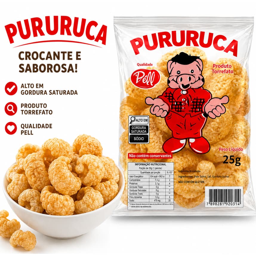 Bill Alimentos Salgadinho Pururuca Torresmo – 1 Unidade 25g Por Pacote -  Petisco Lanche Crocante