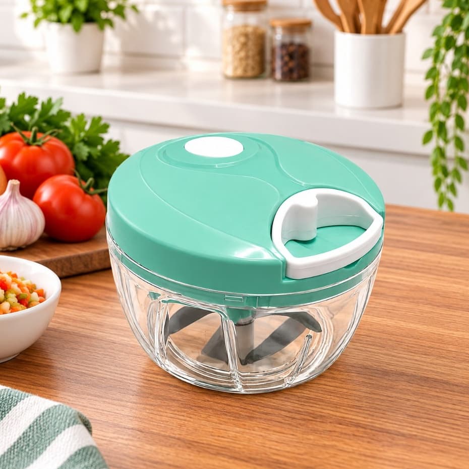 Processador Manual 500ml 3 Lâminas Inox Triturador de Alimentos Picador de Alho Cebola e Legumes