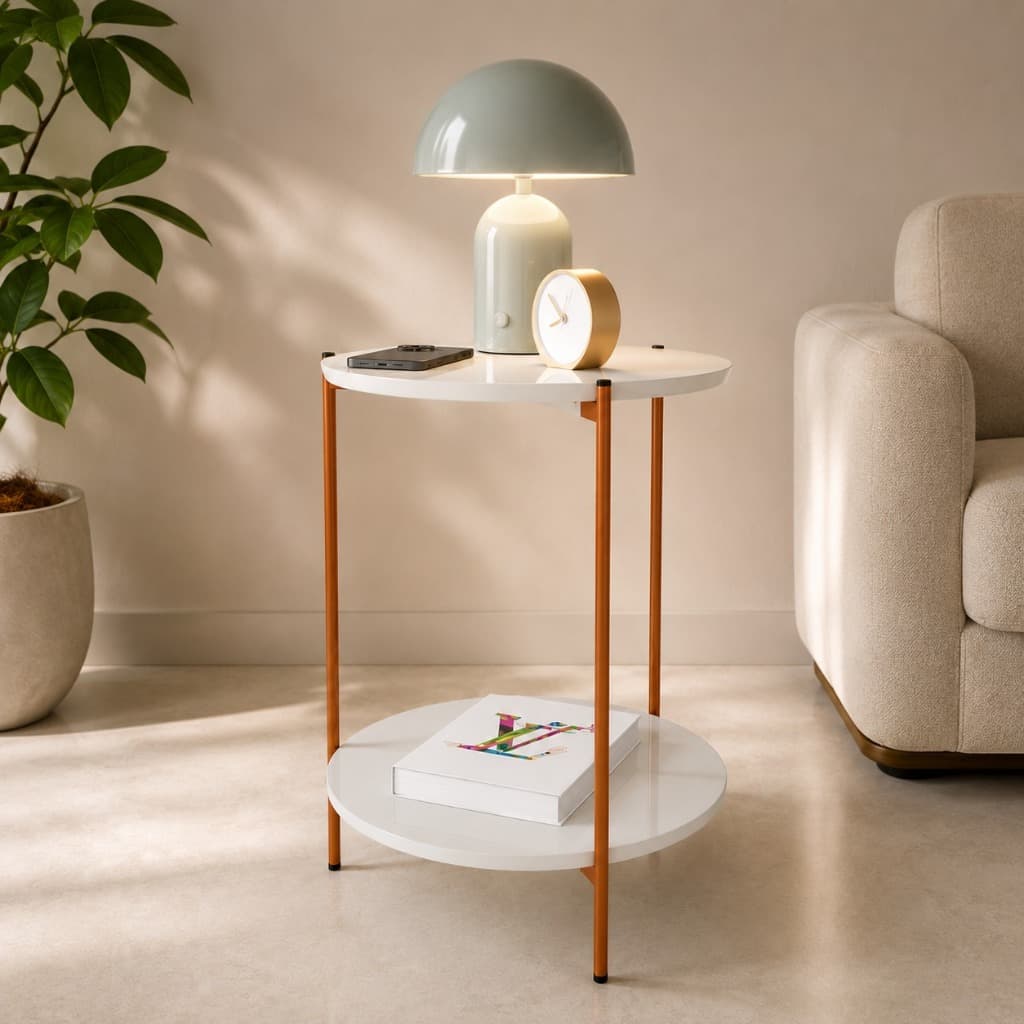Mesa Lateral Duda Branca cm Pés de Ferro em Bronze Mesa de Apoio Decorativa para Sala - Ofertamo