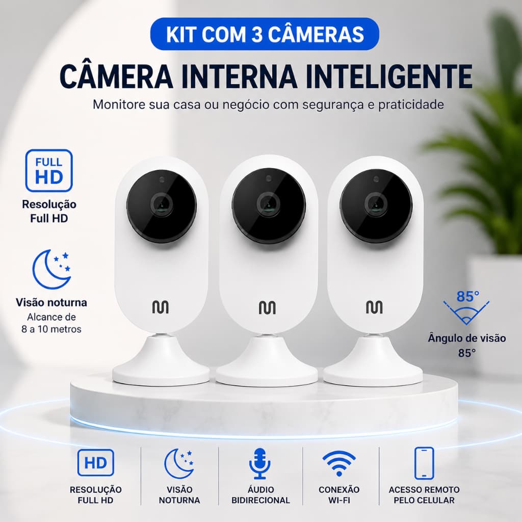 Kit 3 Câmeras de Segurança Wifi 360° Full Hd Se241 Multilaser