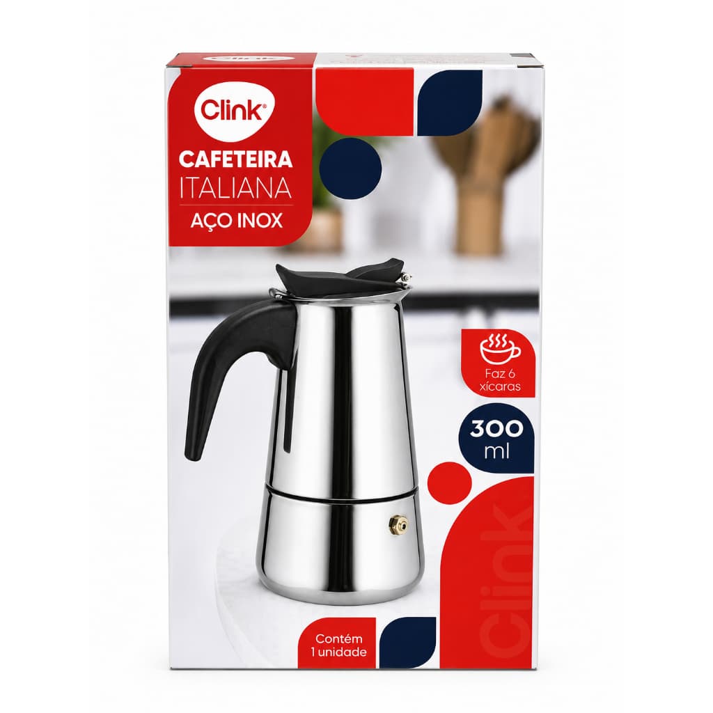 Cafeteira Italiana Clink Aço Inox 300ml