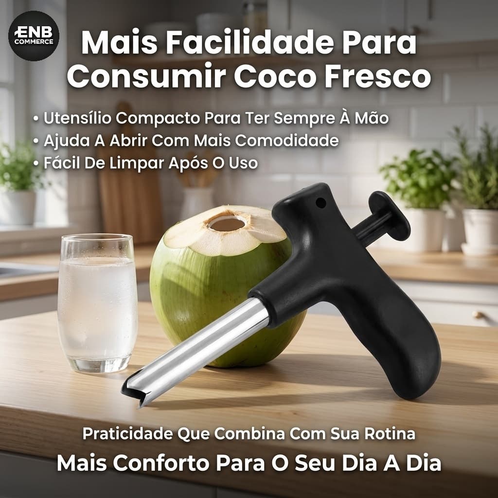 Furador De Coco Manual Em Aço Inox, Abridor Profissional Com Cabo Ergonômico Reforçado, Leve E Compacto - Pronta Entrega