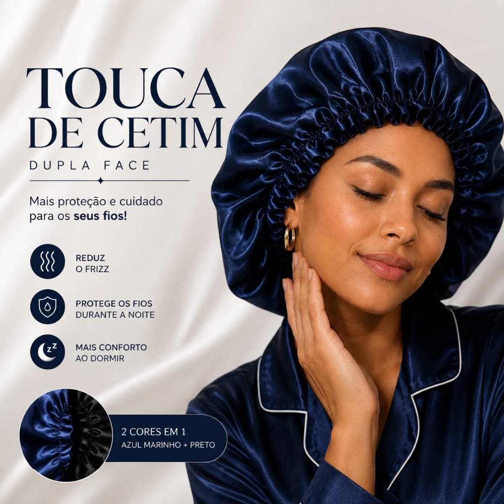 Touca de Cetim Dupla Face Ajustável para Dormir Anti Frizz Cabelo