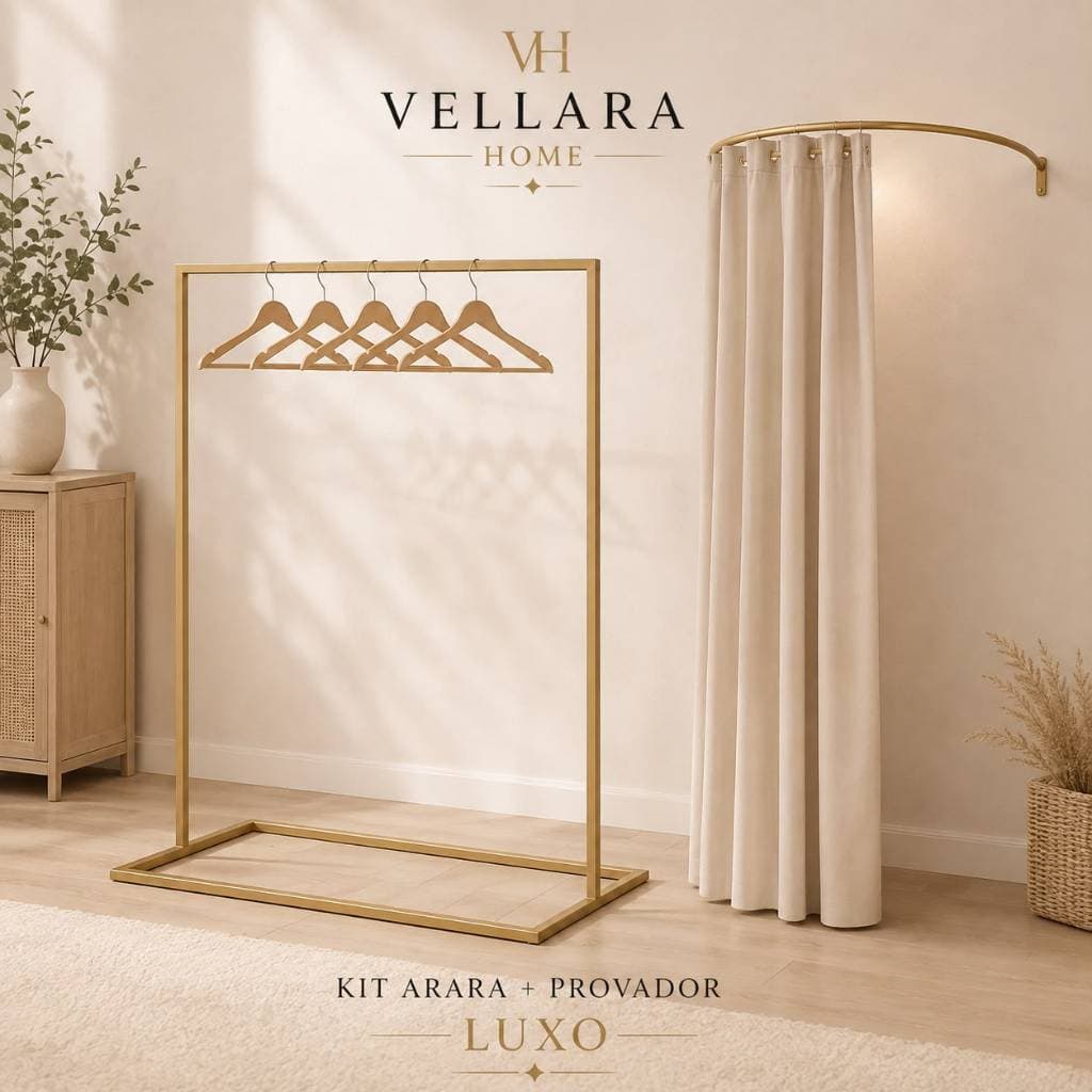 Kit Arara Expositor Roupas + Provador 90x90 + 5 Cabides