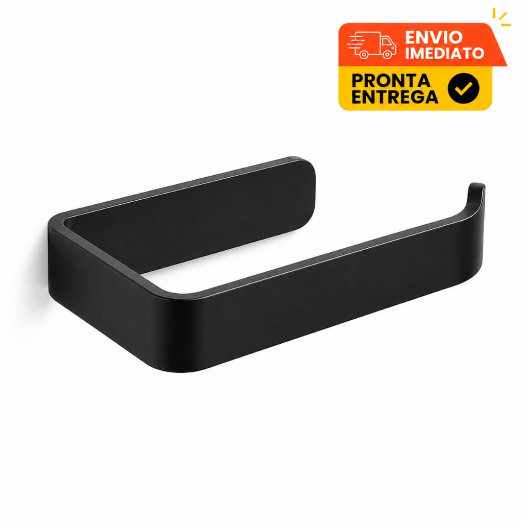 Suporte Papel Higiênico Preto Fosco Adesivo 3M Banheiro