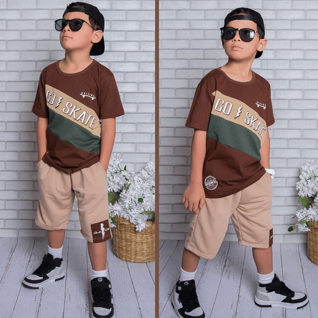 Conjunto Verão Menino Infanto Juvenil Blusa + Bermuda