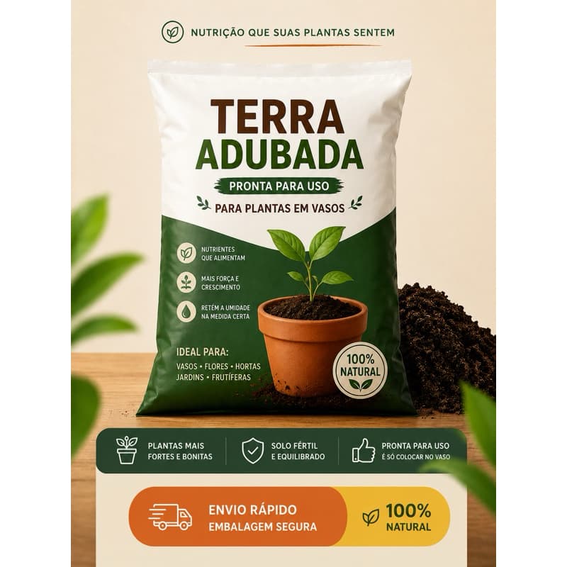 Terra Preta Adubada | Terra Vegetal Pronta para Vasos, Hortas, Jardins, Flores e Pomares | 2kg 5kg 10kg 20kg