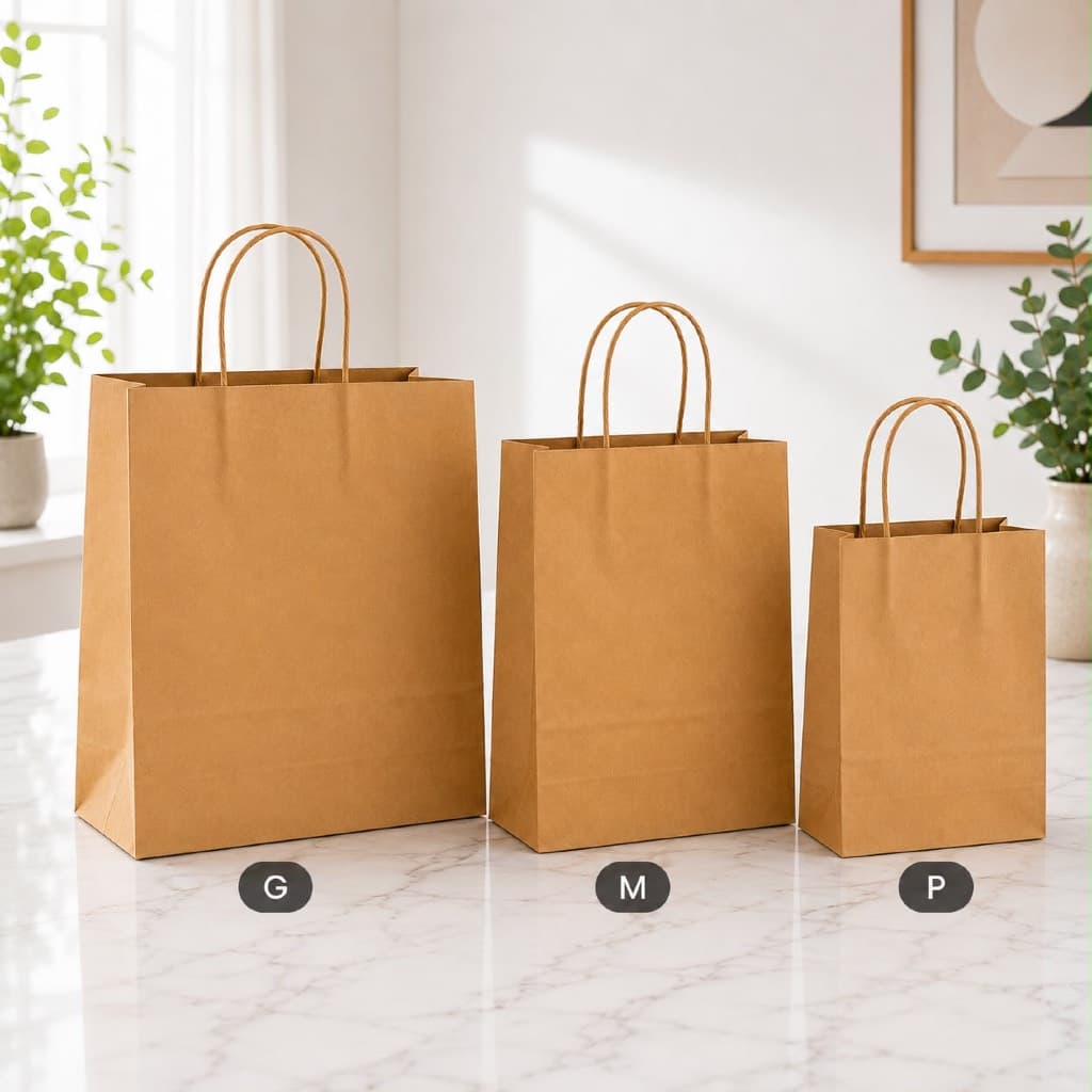 Sacola Kraft com Alça Torcida P M G Kit 10 Unidades Embalagem Papel Kraft Resistente para Presentes, Loja