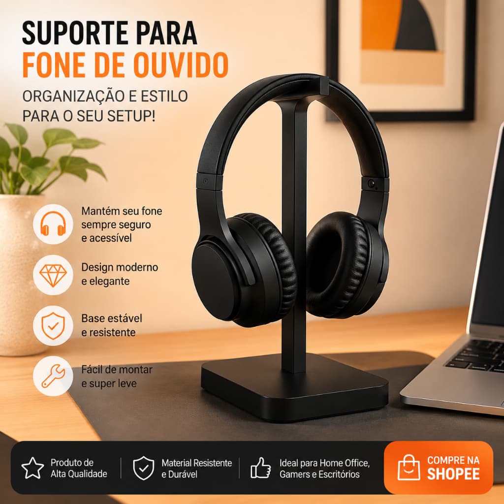 Suporte Para Fone De Ouvido Headset Gamer Mesa Universal Organizador Escritório Home Office