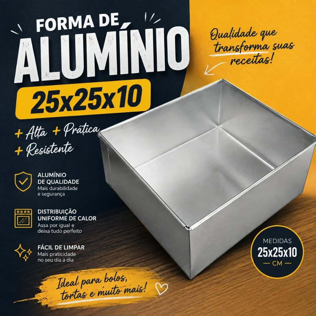 Forma Quadrada 25x25x10 Assadeira de Bolos Forma Fundo Fixa Alta de Alumínio Resistente