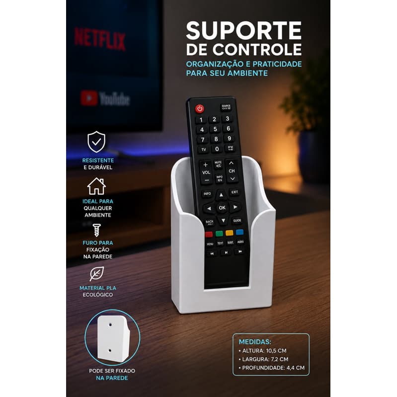 Suporte de Parede para Controle Remoto | Organizador Universal em PLA – TV, Ar-Condicionado e Muito Mais