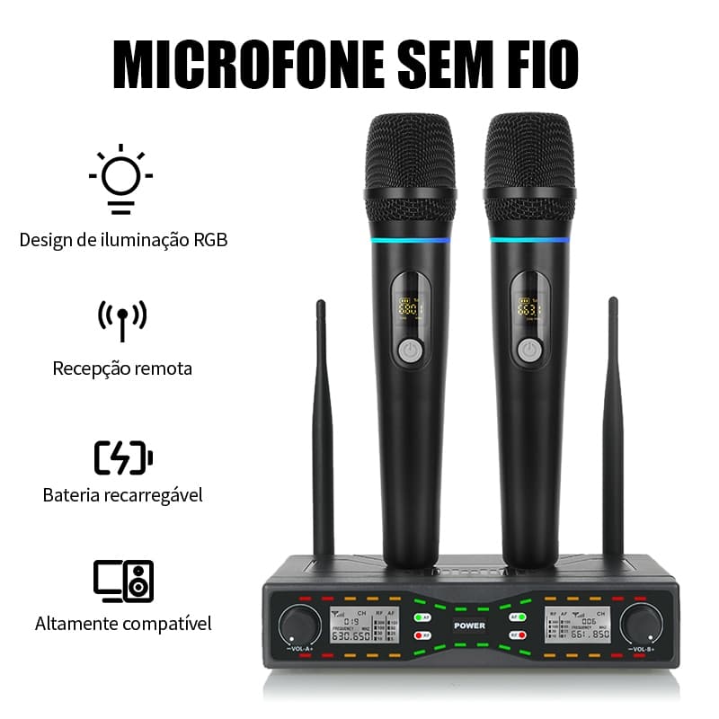 Microfones Sem Fio RAYHAYES RU-G2 de mão leve, ajuste de volume rápido para bar e eventos de entretenimento