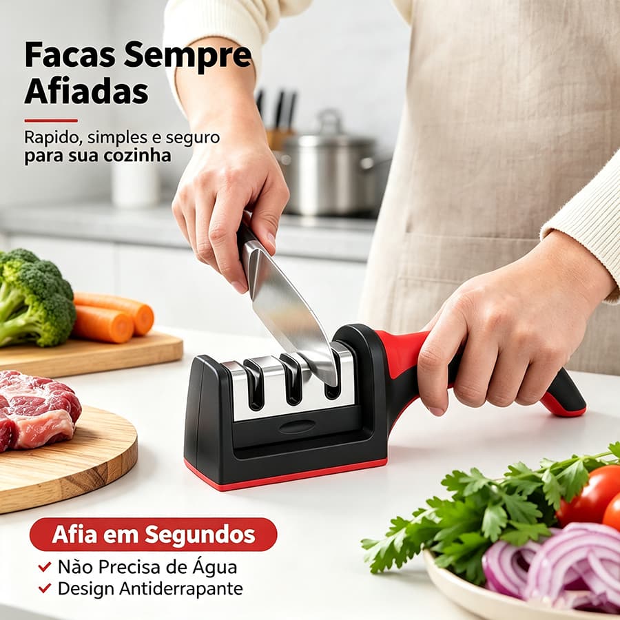 Afiador de facas em três etapas, afiador de facas de aço inoxidável profissional e rápido