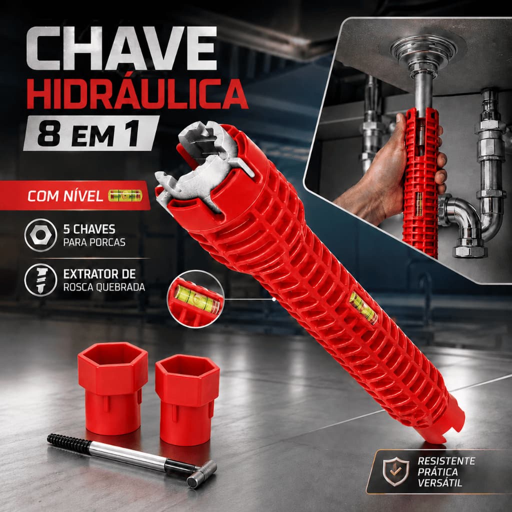 Chave Hidráulica Grifo Multiuso 8 Em 1 C/ Nível Torneira Pia Banheiro Construção Encanamento Reparos Filtro Cano