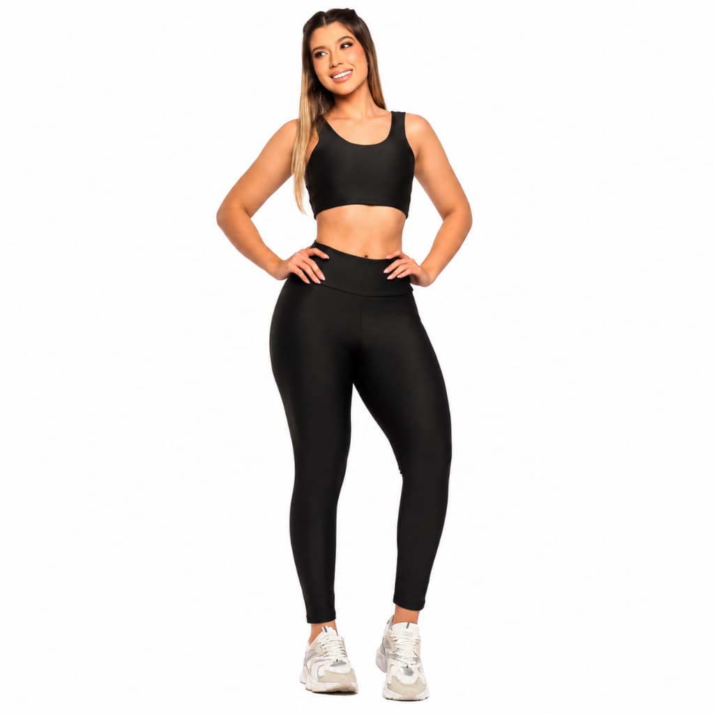 Conjunto Fitness Feminino Legging Cintura Alta + Top Academia Premium Sem Transparência
