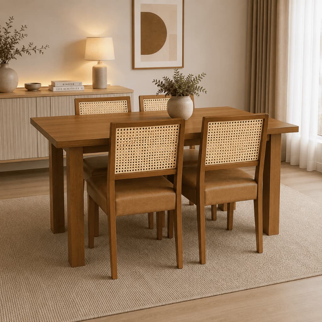 Kit Cadeiras Sala de Jantar Malibu em Tela Rattan 100% Madeira Maciça Alto Padrão