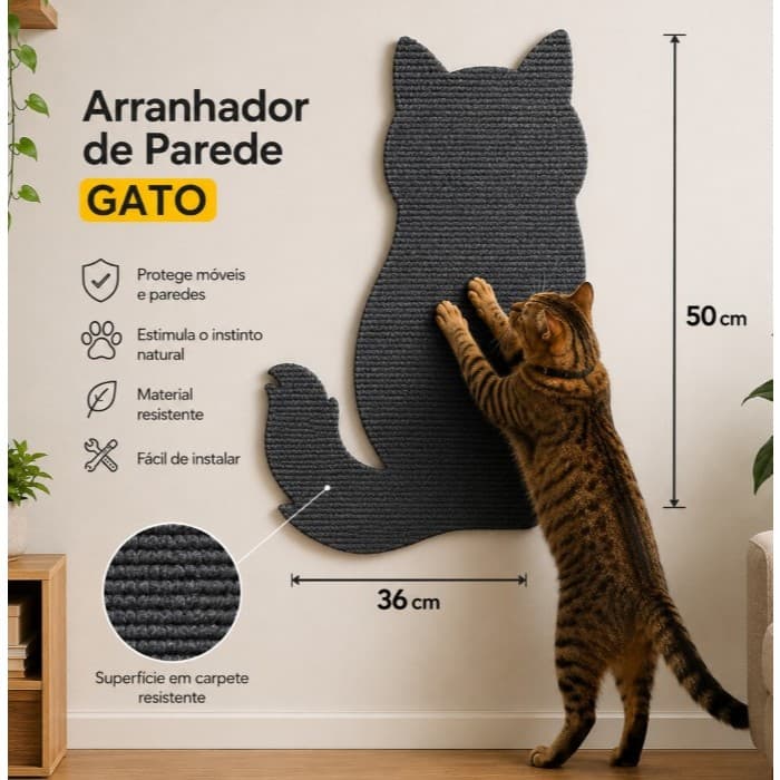 Arranhador Adesivo Design Gato em Carpete Premium - Protetor Móveis Parede e Escalada