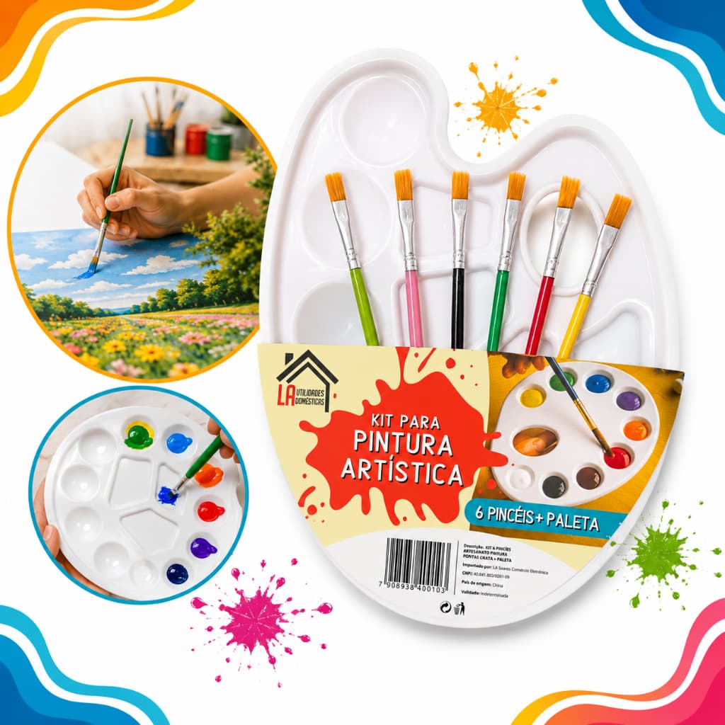 Kit Para Pintura Artística Paleta Godê + 6 Pincéis Retos Artesanato Ateliê Artes Pintura De Rosto