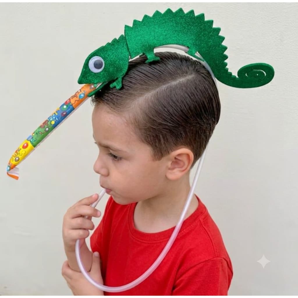 Kit Cabelo Maluco Camaleão Escola Menino Menina Divertido Engraçado Tiara Criança
