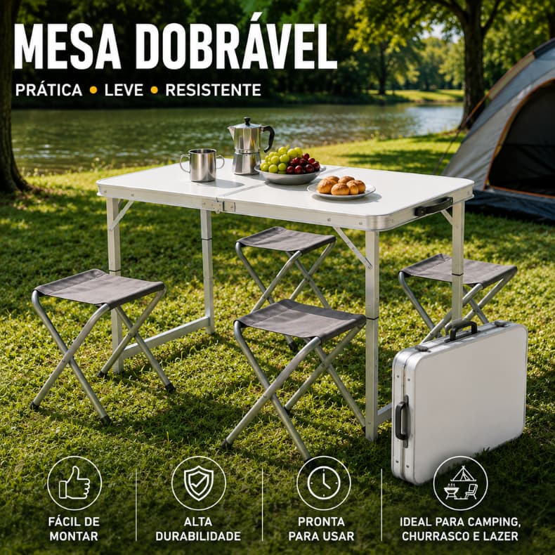 Mesa Dobrável Portátil Multiuso Reforçada | 4 Modelos Disponíveis | Camping, Festa e Escritório