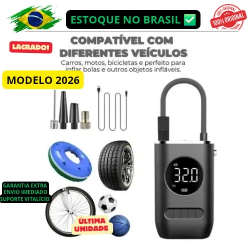 Compressor de Ar Elétrico 12V COM FIO Pneu de Carro Bicicleta Bola Boia Bike Inflador Ar Elétrico 12v C/ Bicos Bomba Ar