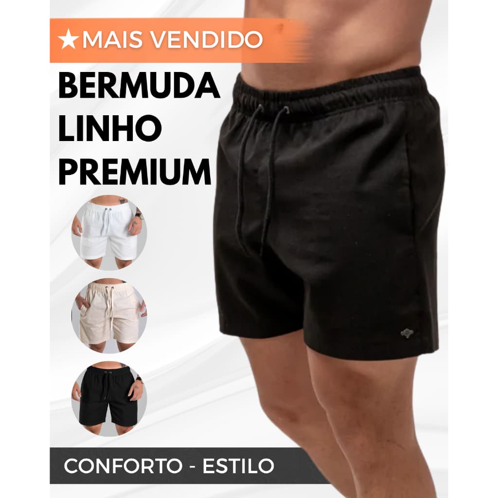 Short Linho Bermuda Masculina Bolso Casual Praia Promoção