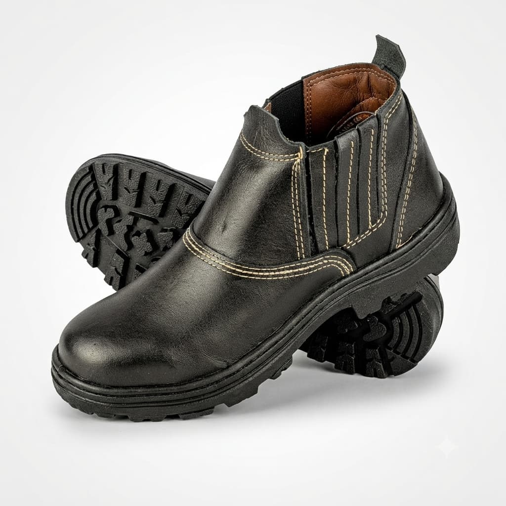 Bota Botina Masculina Couro legitimo Trabalho Segurança Epi Bico Pvc costurada blaqueada com CA de Segurança resistente