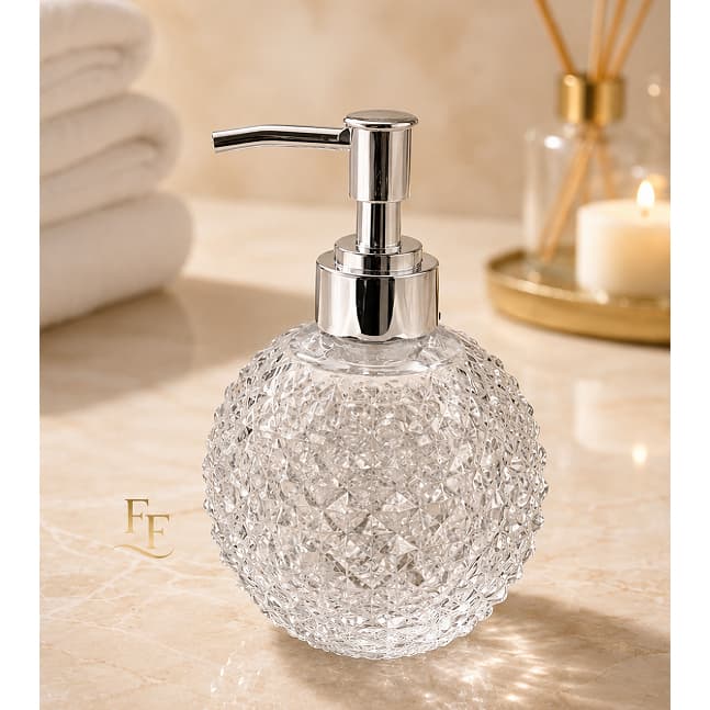 Saboneteira em Vidro 250ml Formato Bola Vidro Detalhado Luxo Jaca