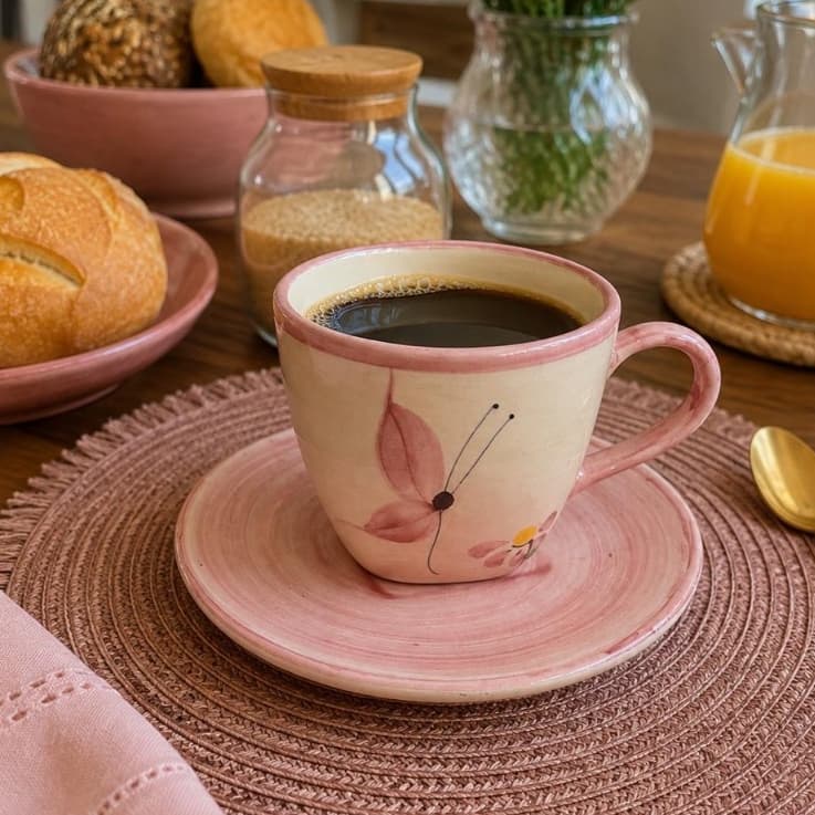 Xícara De Chá Ou Café Decorada Em Cerâmica Pintado A Mão 200ml