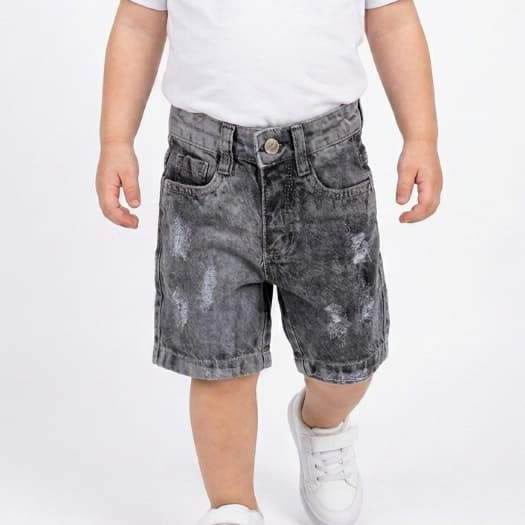 Bermuda Jeans Infantil Menino Destroyed Cós Ajustável Regulagem 2 e 3 Anos