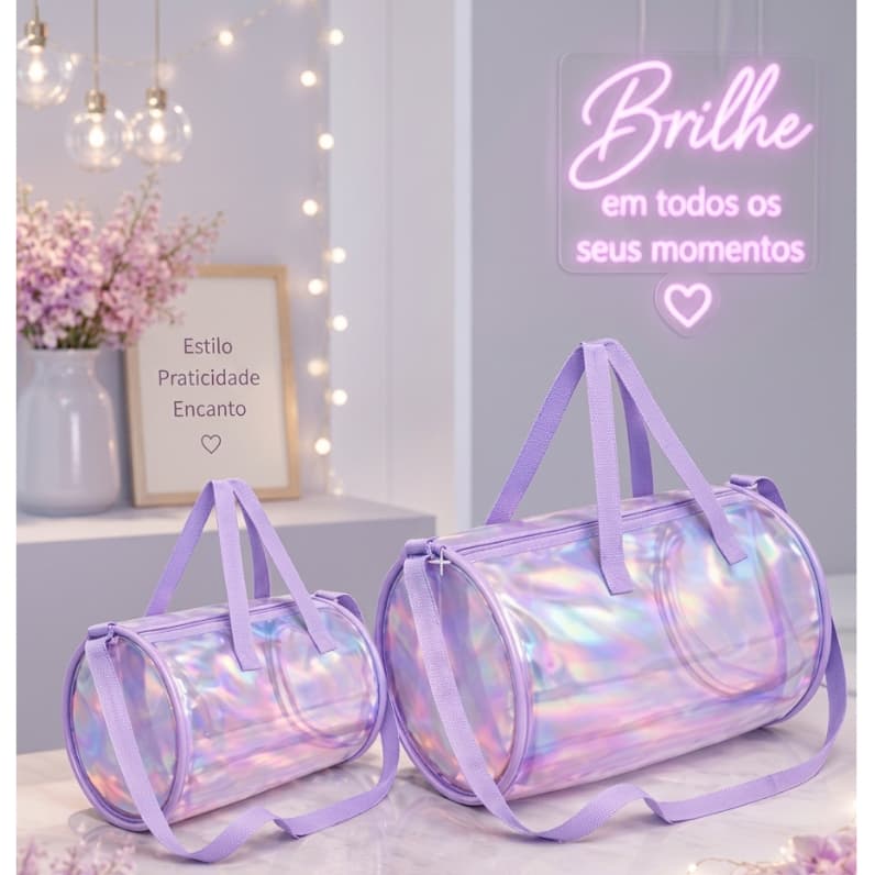 Mala Maleta Bolsa Cilindro Holográfica Candy