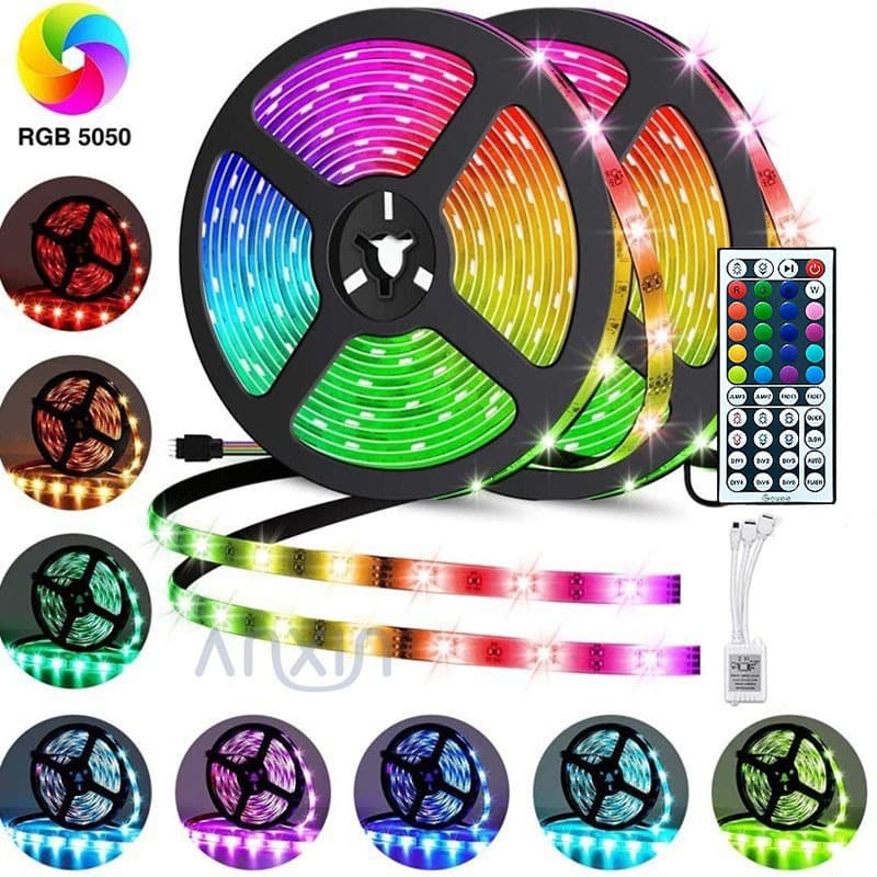 Fita LED RGB 5050 5M/10M/15M Controle Remoto para Sala/Quarto/Cozinha/Bar Decoração DIY