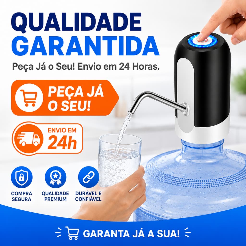 Bomba De Água Elétrica Para Galão 5L 10L 20L Recarregável USB Universal Bebedouro Automático Inox Qualidade Premium