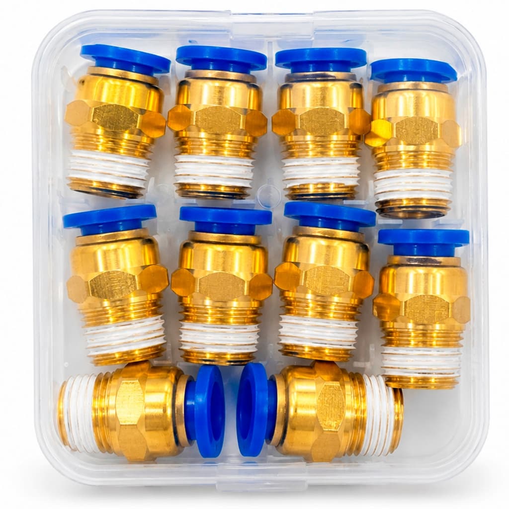 Kit Conexão Pneumática Instantânea Reta Macho Rosca 1/4 BSP Engate rápido 02X8MM