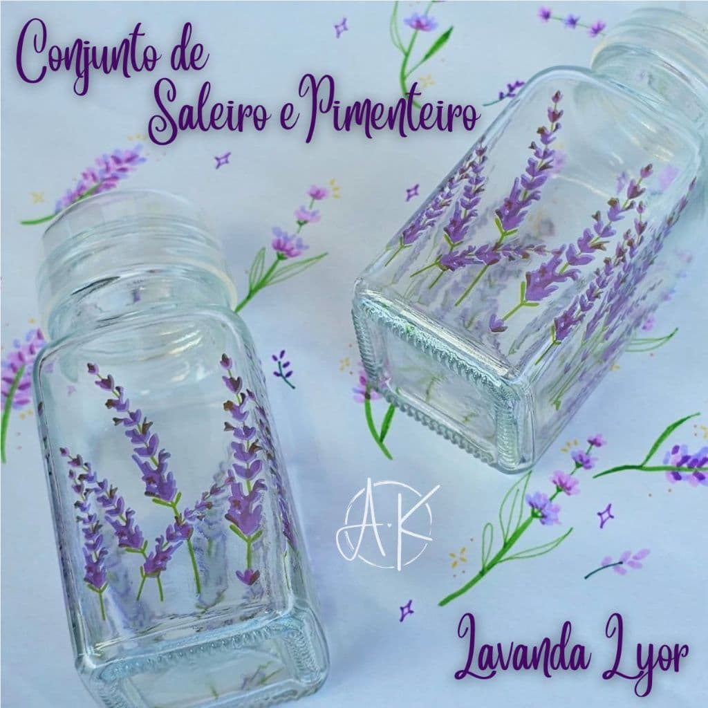Conjunto Saleiro e Pimenteiro Porta Temperos de Vidro Provence Lavanda Lyor 70ml