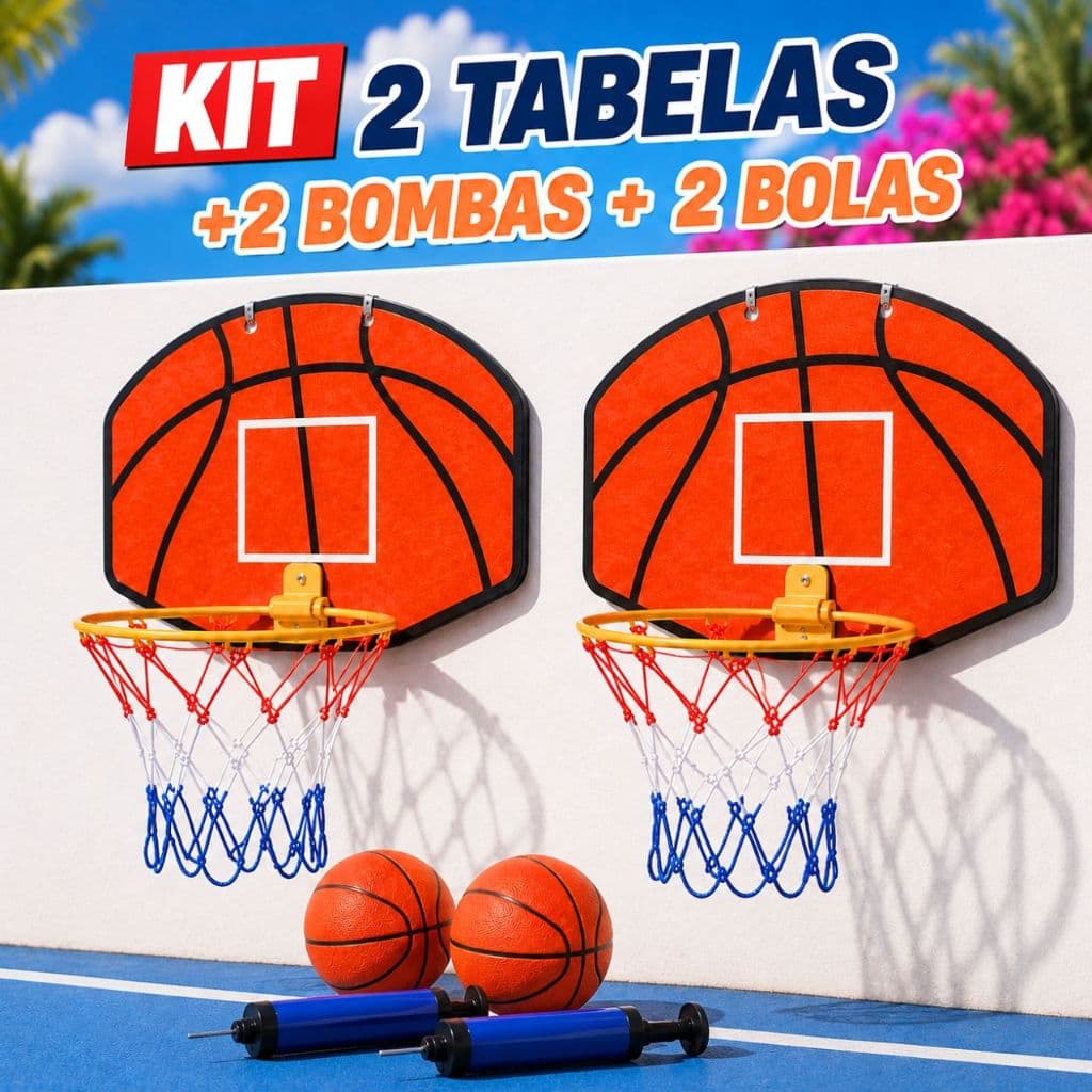 Kit Bola de Basquete com Cesta Rede Bomba de Ar Tabela Basqueteira Aro Brinquedo e Jogo Infantil