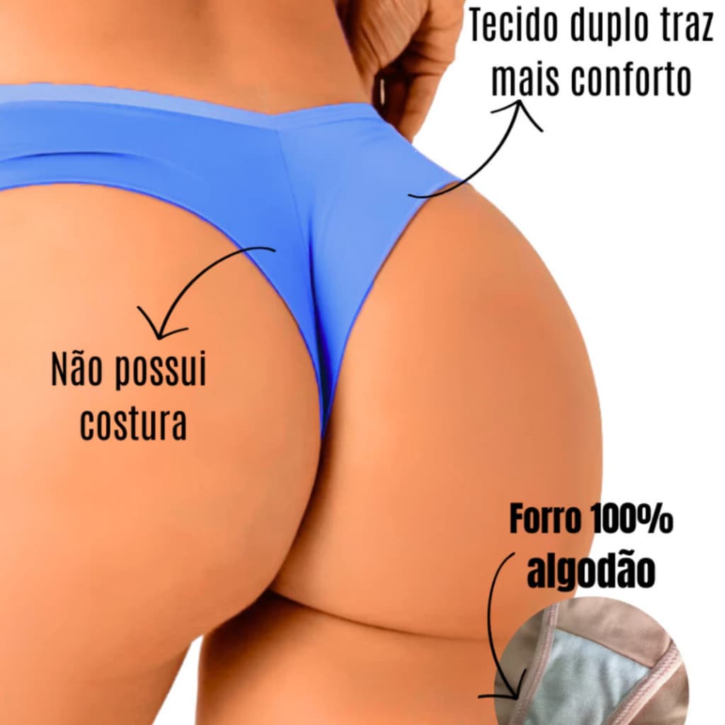 Kit com 5 calcinhas fio dental duplo que nao marca na roupa , Levanta bumbum feminina