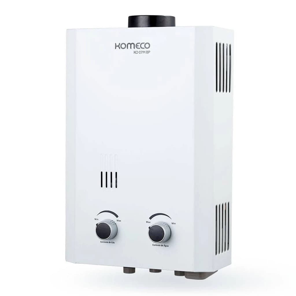 Aquecedor Komeco 7L GN GLP Gás Natural Pilha Baixa Pressão Slim KO07M Chuveiro Quente