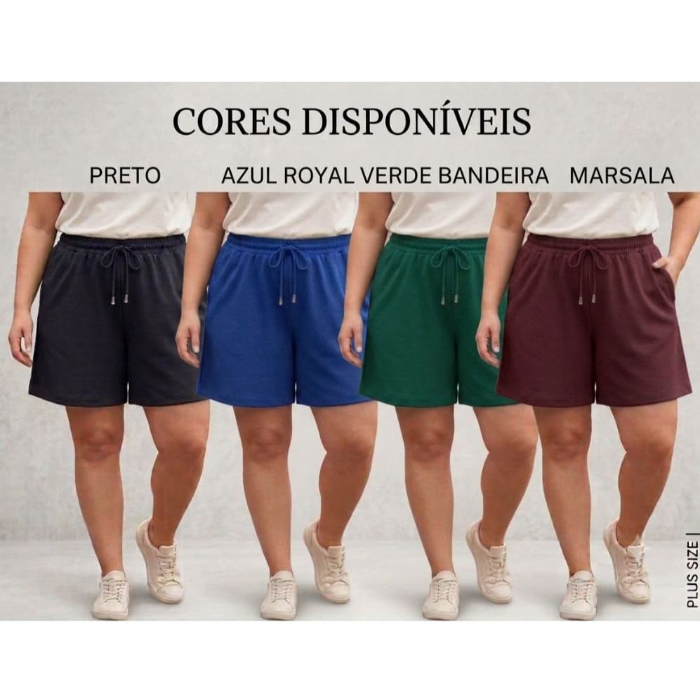 Bermuda Feminina Plus Size Cintura Alta Com Elástico e Bolso Lateral Tecido Malha Crepe G1 G2 G3