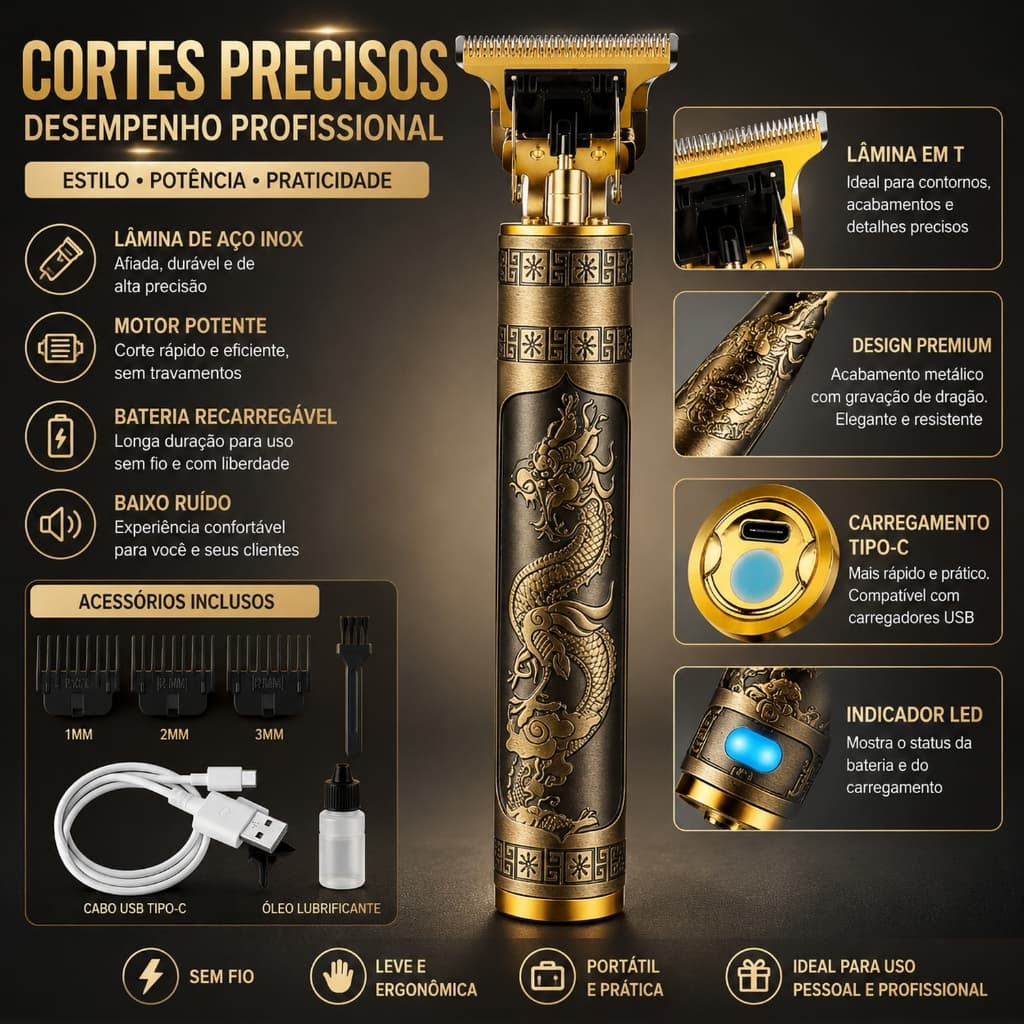 Máquina de Cortar Cabelo Profissional Recarregável – Aparador Elétrico de Precisão