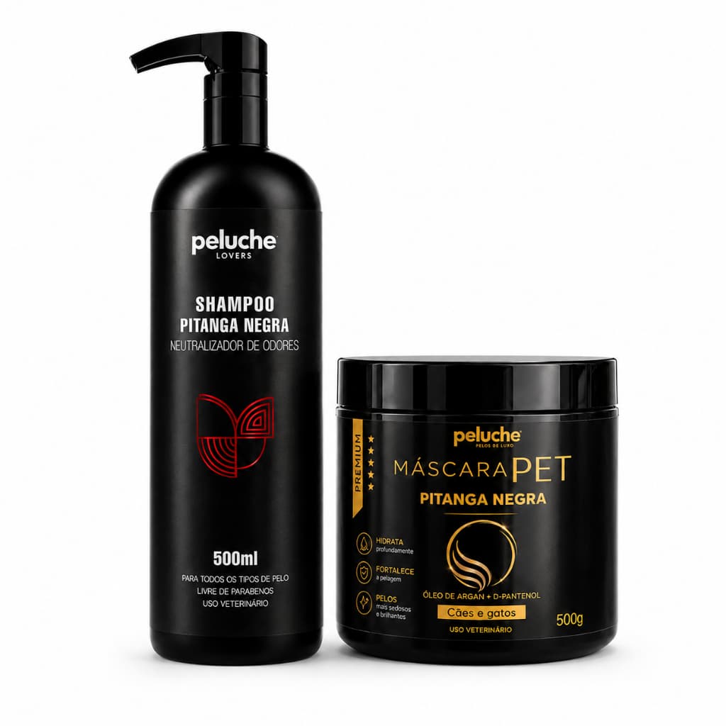 Shampoo para Cachorro Máscara Hidratação Pitanga Negra Peluche Kit Nutrição Pet Banho Profissional Cães