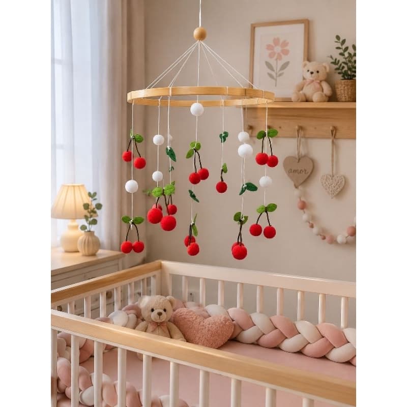 Mobile de Berço em Feltro – Decoração Infantil, Berço, Enxoval, Borboletas, Frutinhas, Arco-íres, Cereja