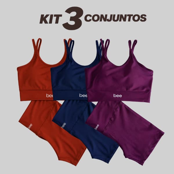 Kit 3 Conjuntos Roupa Fitness Feminina Top Academia Zero Transparência Cintura Alta Modelador Treino