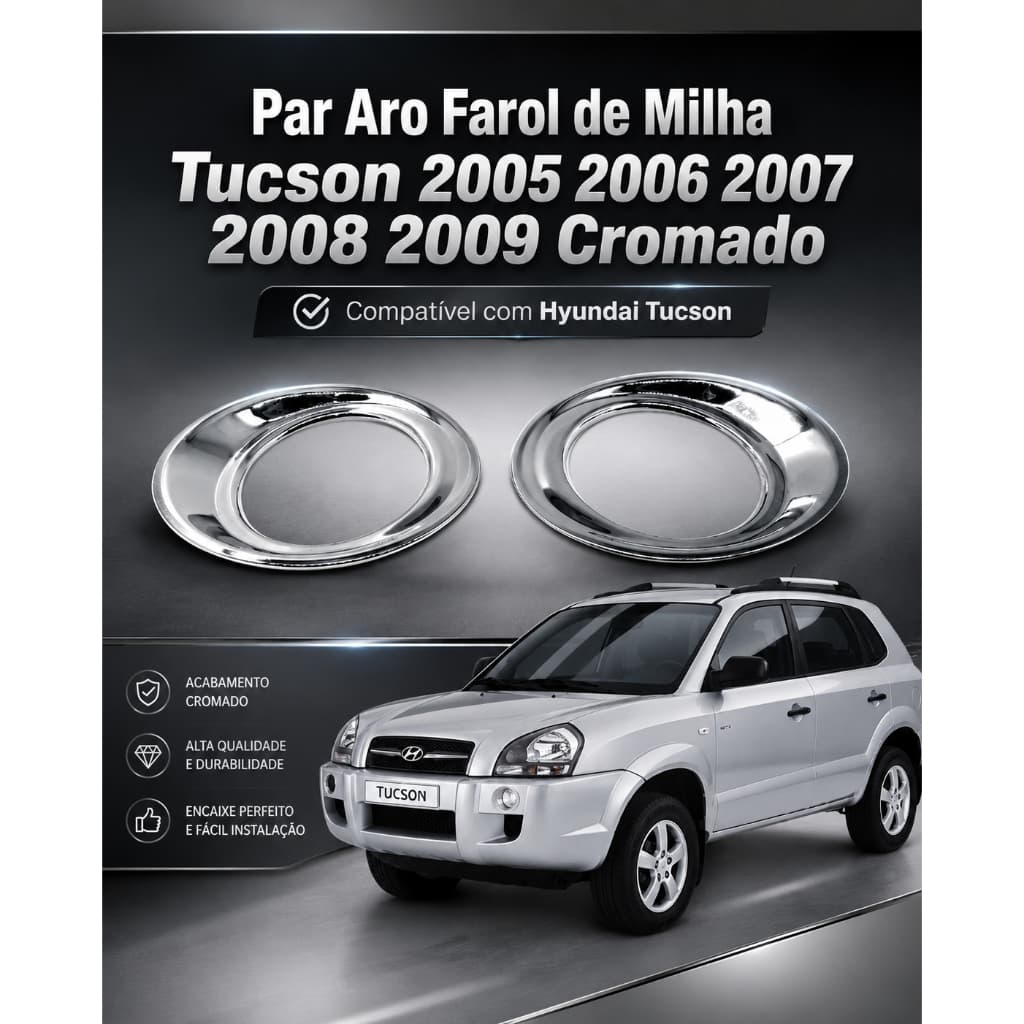 Par Aro Farol de Milha Tucson 2005 a 2009 Cromado