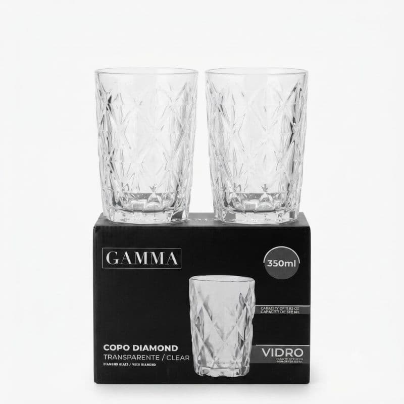 Jogo de 4 Copos Vidro Diamond 350ml com Design Elegante