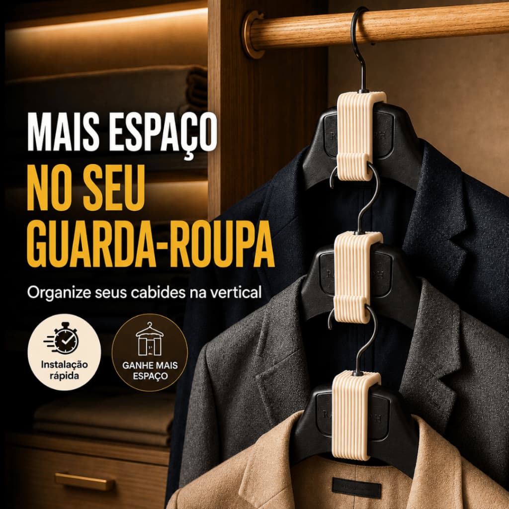 Conector de Cabide Organizador Vertical Gancho para Economizar Espaço no Guarda-Roupa