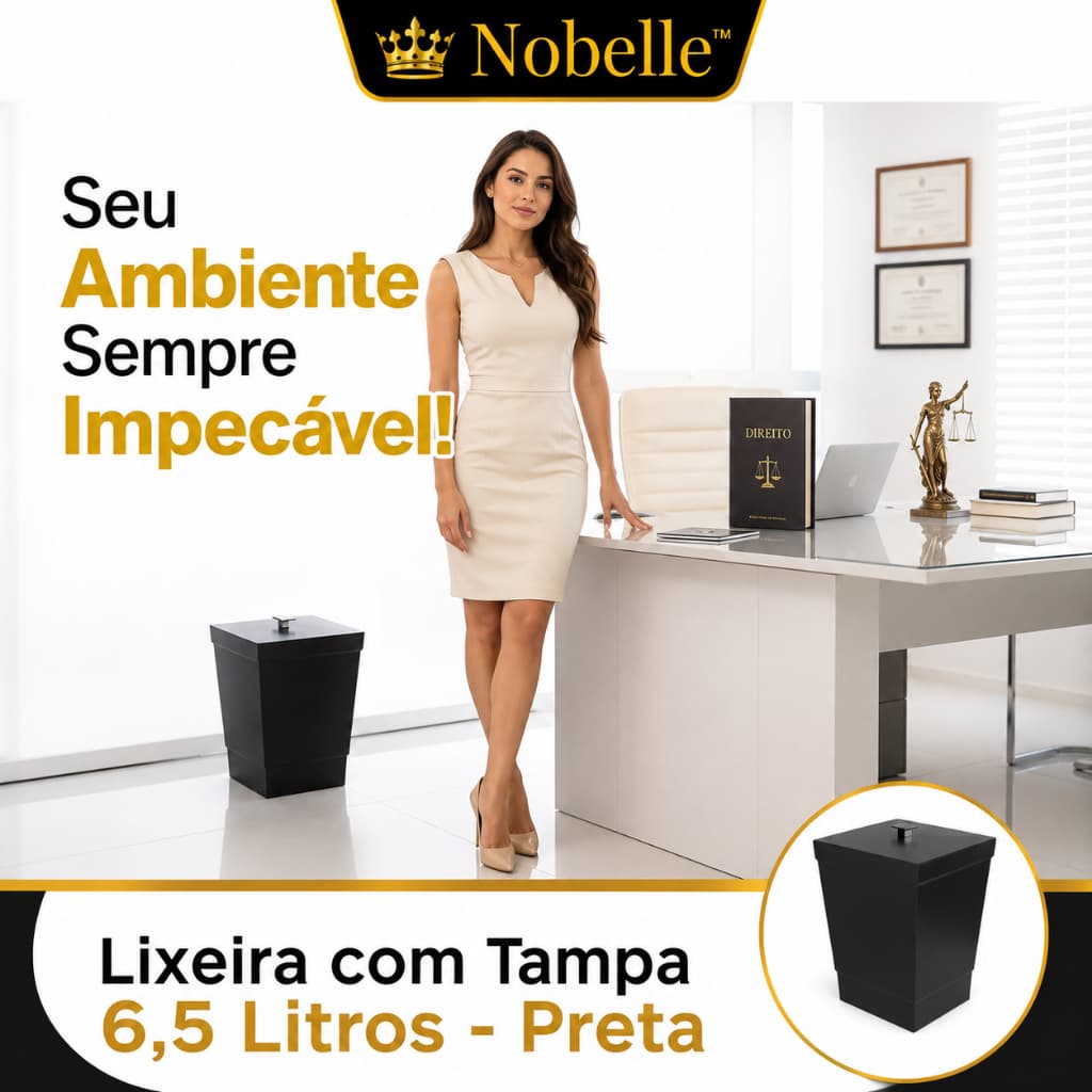 Lixeira com Tampa 6,5 Litros Preta | Haste Interna | Lixeira para Banheiro Quarto Escritório Cozinha | Haste Interna