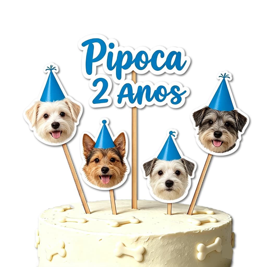 Topo de Bolo Aplique Topper de bolo Personalizado Toppers com Foto decoração rostinho Cachorros