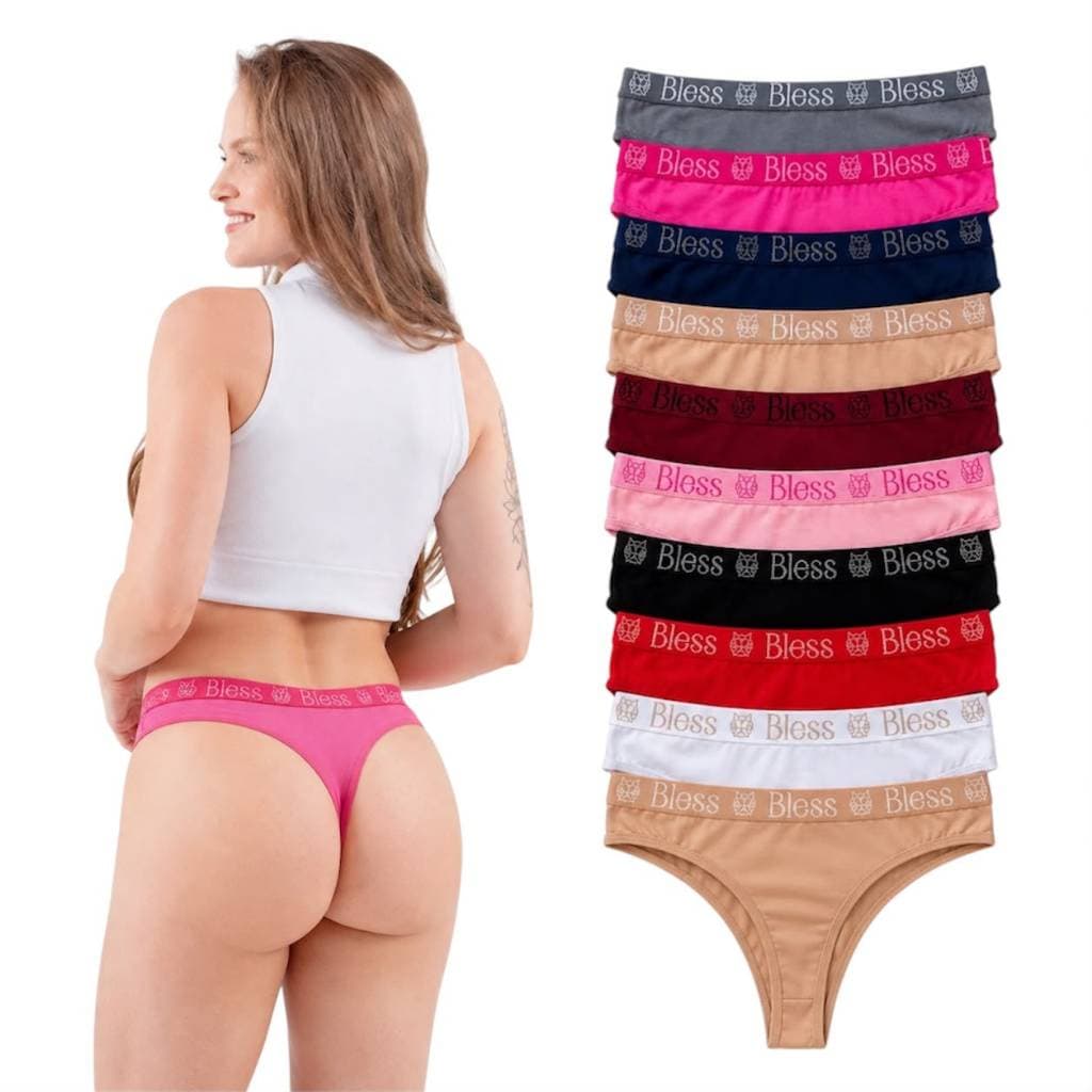 Kit Calcinha Tanga Fio Dental de Algodão Elástico Exposto Cotton Lisas