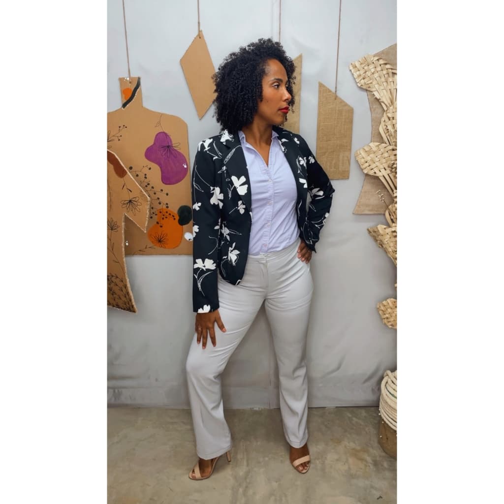 Brechó, blazer estampado, blazer forrado, preto e branco, terno feminino, blazer feminino, bazar, pinterest, blogueira,